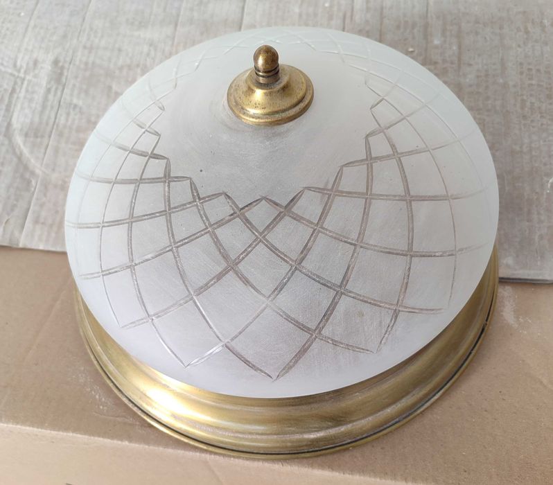 Candeeiro vidro e metal dourado com 2 lâmpadas