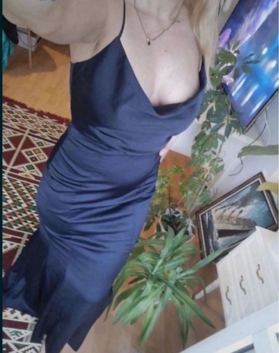 Lipsy London granatowa sukienka maxi satynowa L 40 syrena asos luxe