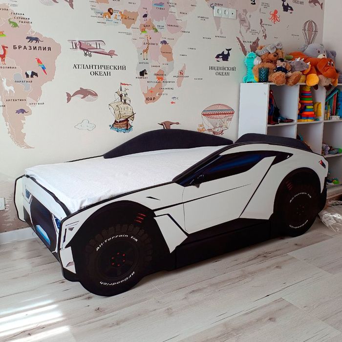 Лiжко машина бiла AllRoad, Безкоштовна доставка. Белая кровать машинка