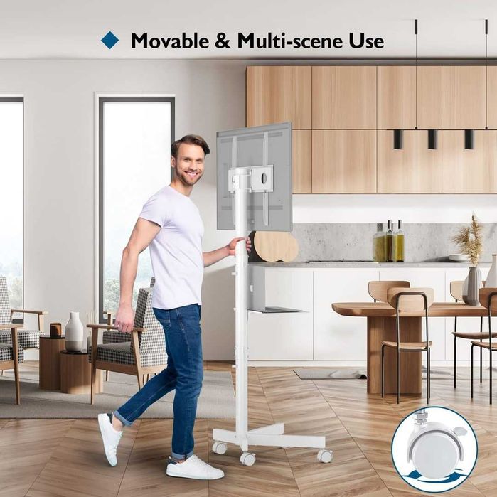 Suporte de TV móvel com rodas ajustável para TVs de 23"-60" - Branco