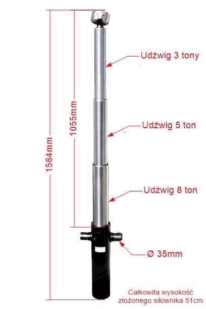 Siłownik teleskopowy niski skok-1055mm przyczepy, do wywrtoki do 9TON