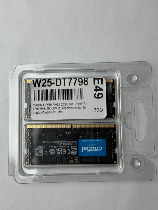 Оперативна памʼять Crucial DDR5 SO-DIMM Kit 32GB (2x16GB) 4800MHz CL40