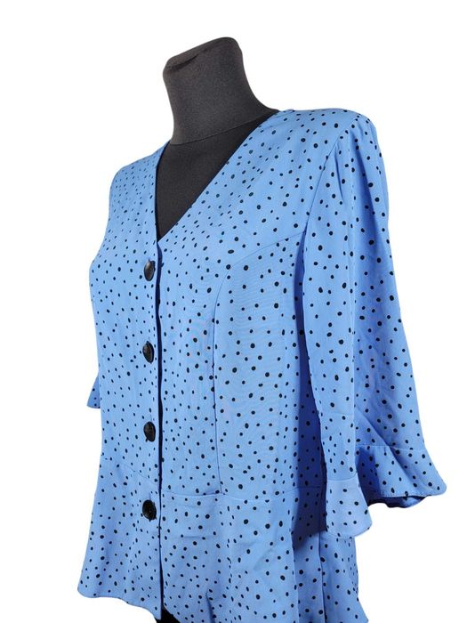 Nowa niebieska elegancka bluzka 40,L/42,XL wzór kropki