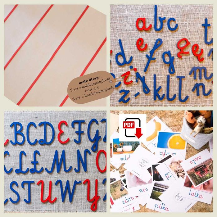 Zestaw: ruchomy alfabet z filcu + mata + karty PDF Montessori