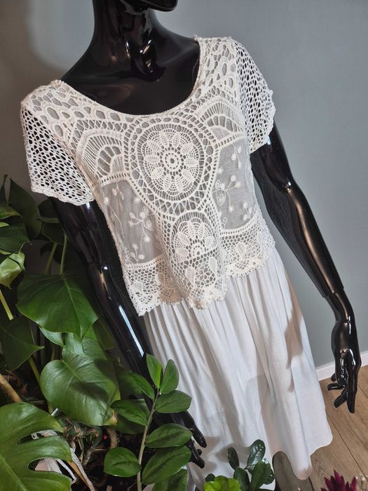 Długa włoska sukienka biała midi wiskozowa Made in Italy 95% wiskoza