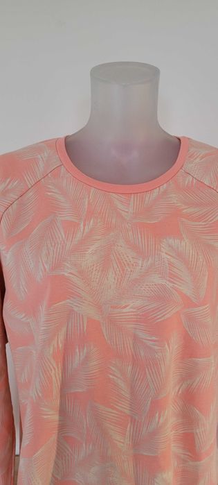 Pudrowo beżowa pastelowa bluza wzór liście Damart, rozmiar 14-16