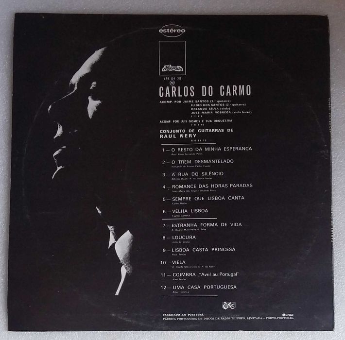 O fado de Carlos Do Carmo, Conjunto De Guitarras De Raul Nery LP