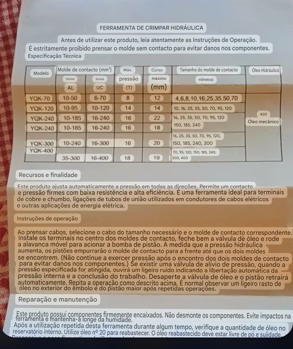 Alicate de cravar cabos eléctricos 8 tn