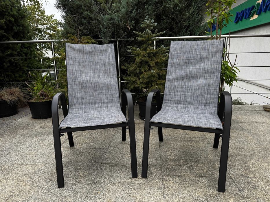 Zestaw Dwóch Krzeseł Komplet Krzeseł Ogrodowych Tekstylina Czarne