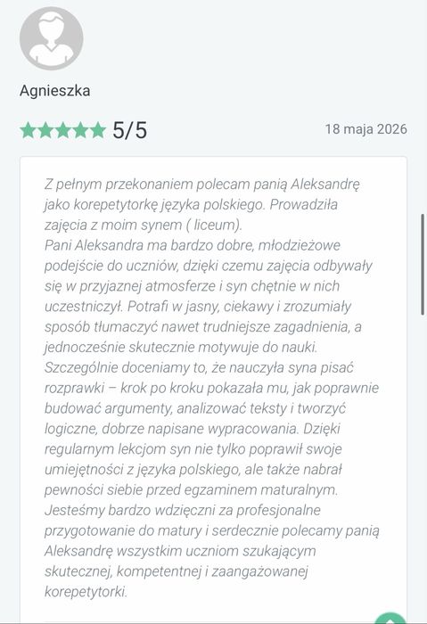 Wolne miejsca na 2026/2027 Korepetycje Język Polski | MATURA | E8 |