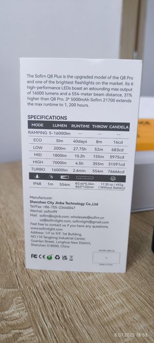 NOWA latarka Sofirn Q8 Plus -  16000 lm. wraz z 3 szt. akumulatorów.