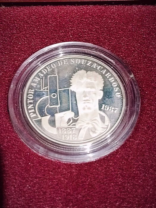 Moeda Amadeu Sousa Cardoso Prata Portuguesa Contrastada estojo