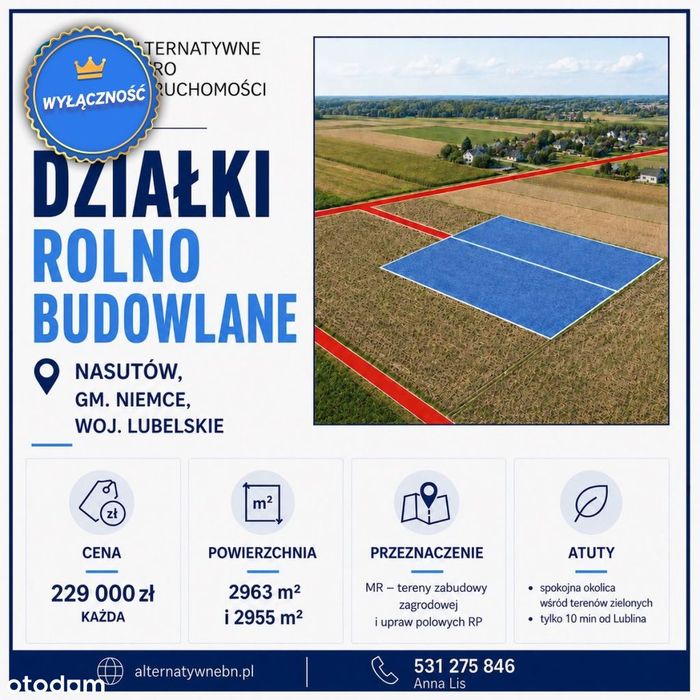 Działki z dobrym dojazdem do Lublina | Nasutów