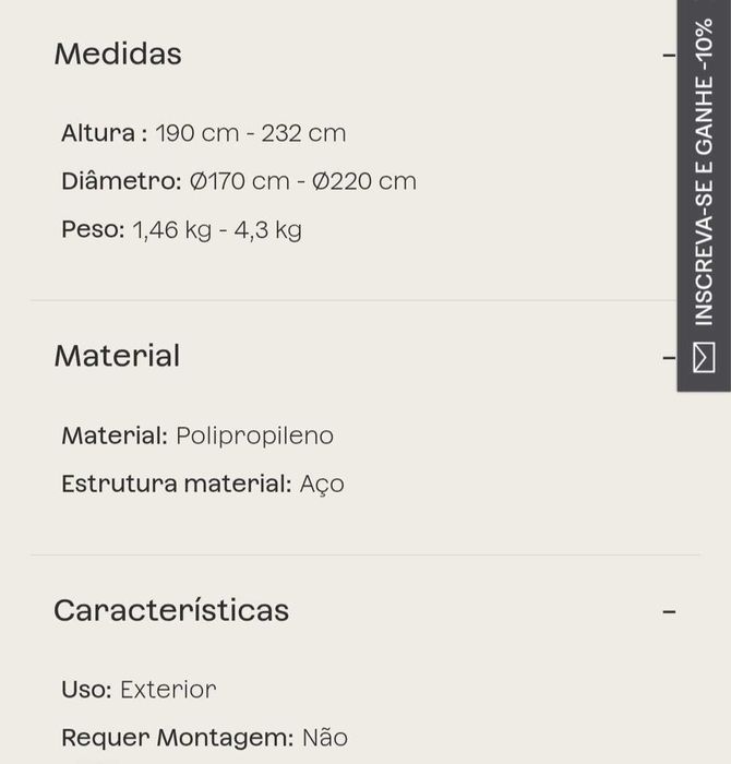 Guarda-sol esplanada novo