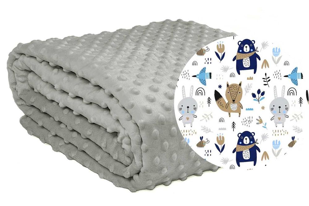 2w1 Dwustronna Dziecięca Narzuta Na Łóżko Koc Lisy Szary Minky 160x200