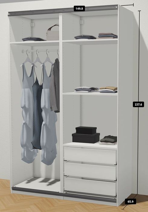 Szafa IKEA PAX 150x60x236cm z wyposażeniem, stan bardzo dobry, Warszawa