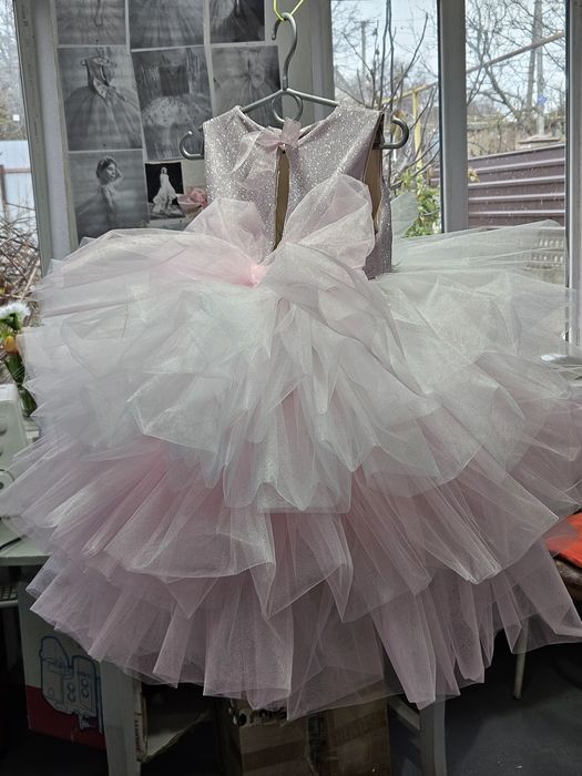 Сукня рожева фея пишна фатінова з бантом блискуча