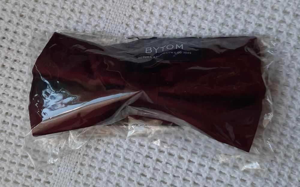 Bytom 100% Jedwab bordowa nowa mucha muszka jedwabna do koszuli