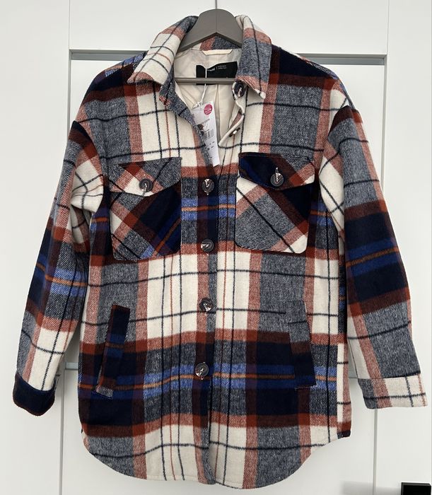 Kurtka koszulowa w krate oversize parka przejściowa koszula na guziki