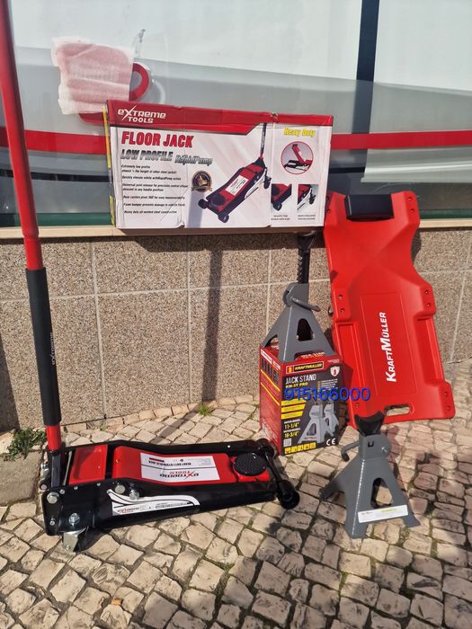 conjunto de macaco de 4 TON e preguiças e cama de mecânico novos