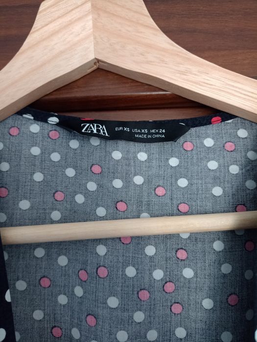 Zara sukienka XS 34 granatowa kropki wiskoza dluga