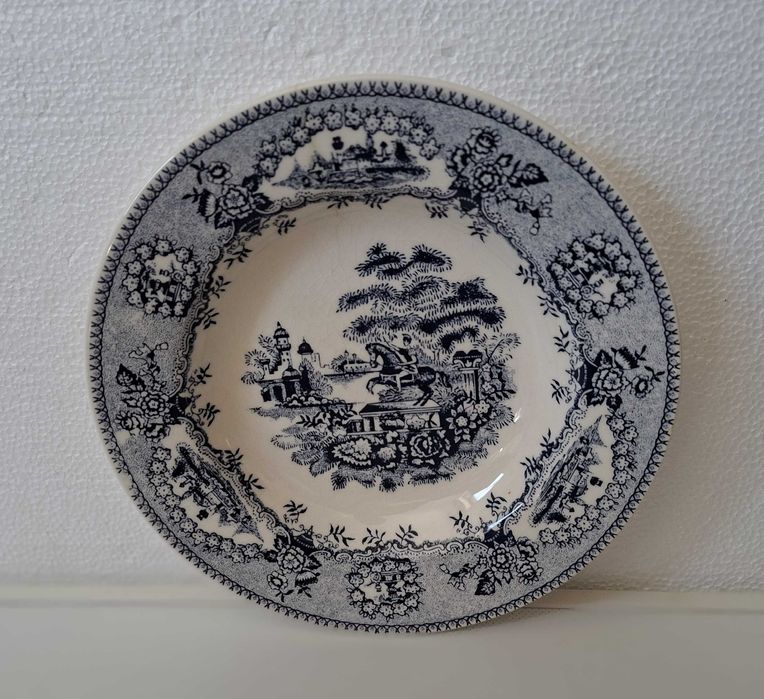 4 Pratos Sopa vintage, com padrão Cavalinho cor azul, Fábrica Sacavém