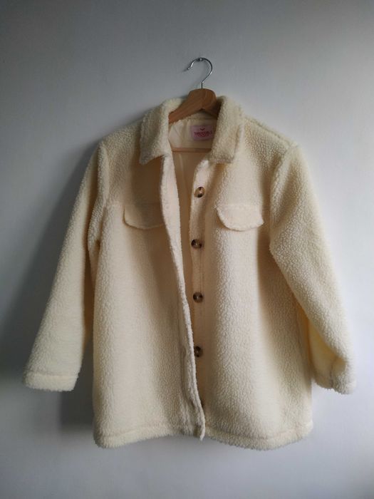 Kurtka biała, kremowa baranek - 34 XS