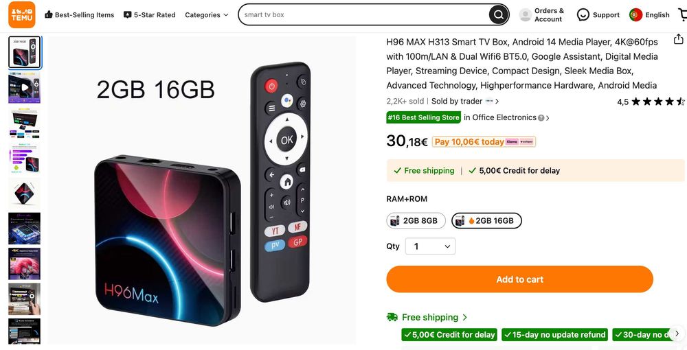 TV Box Android H96 MAX H313 Smart 2gb 16gb