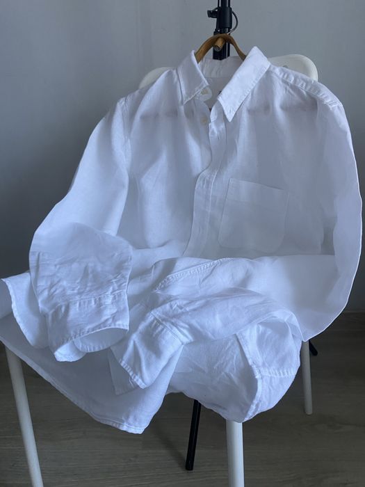 Zara білосніжна лляна сорочка белая льняная