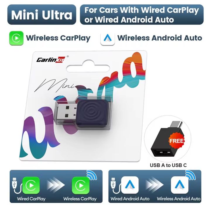 CarlinKit Mini Ultra: Wireless CarPlay & Android Auto 2-em-1 NOVO