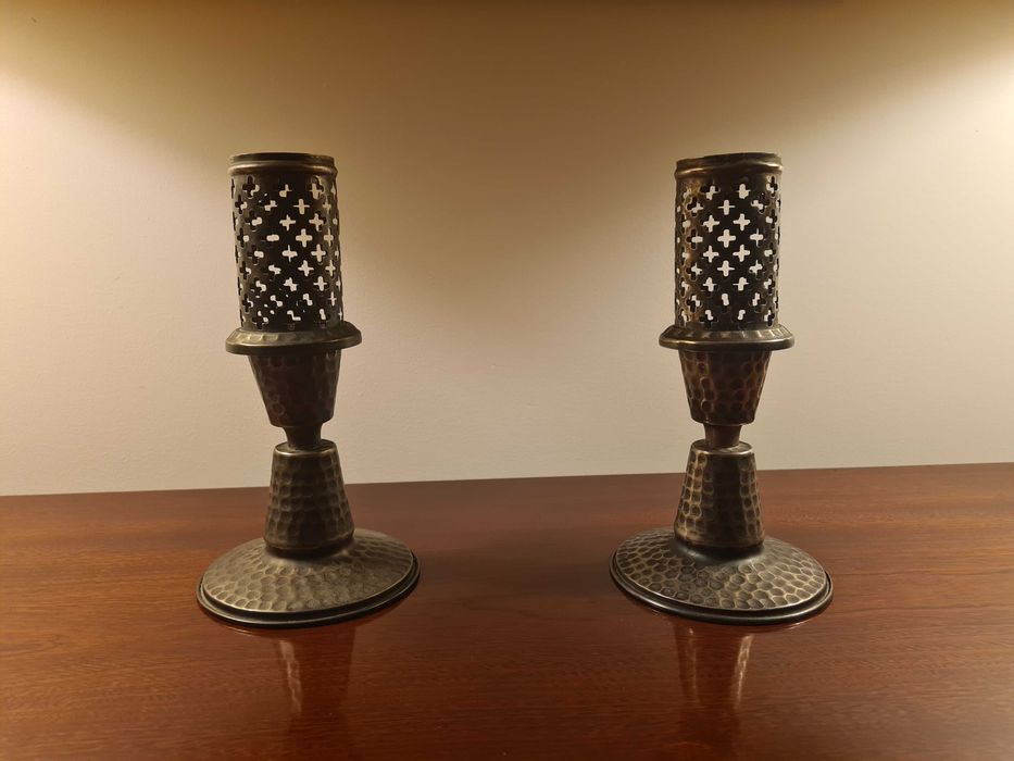 Pair of tin candlesticks