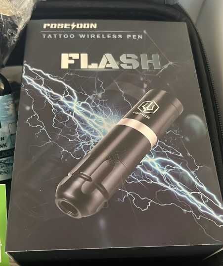 Kit de Tatuagem POSEIDON Wireless Pen Flash – Estojo Completo – Tintas + Cartuchos