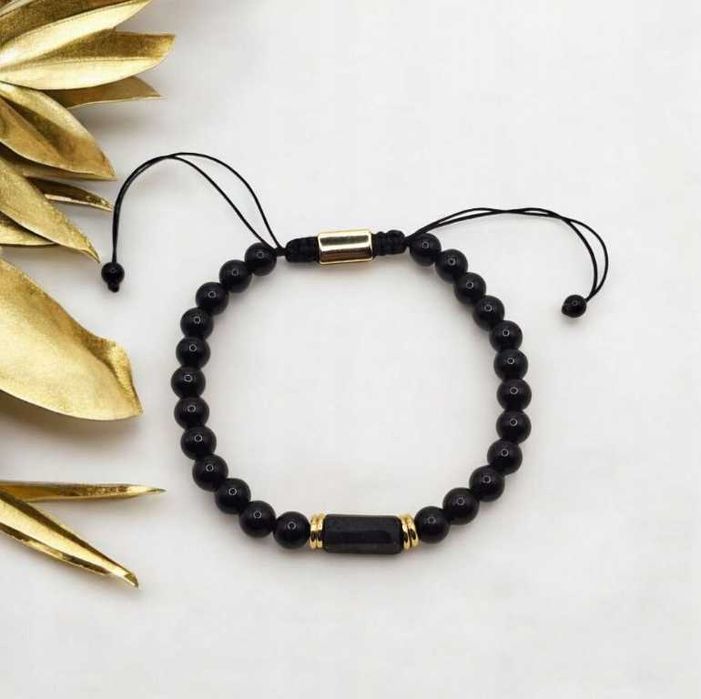 Bransoletka turmalin obsydian regulacja  na prezent kamienie naturlane