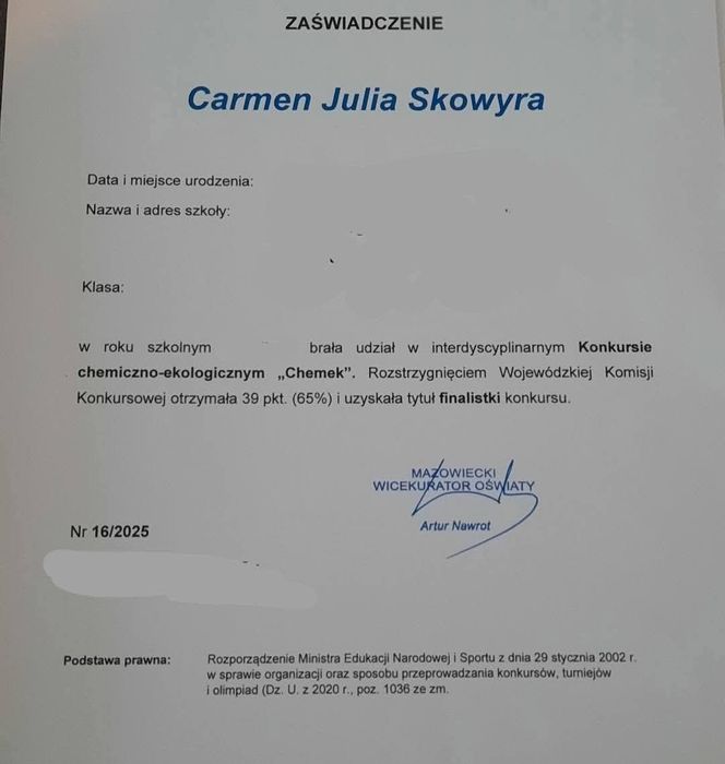 Matematyka: Korepetycje, E8, Matura, Konkurs Kuratoryjny | Laureatka