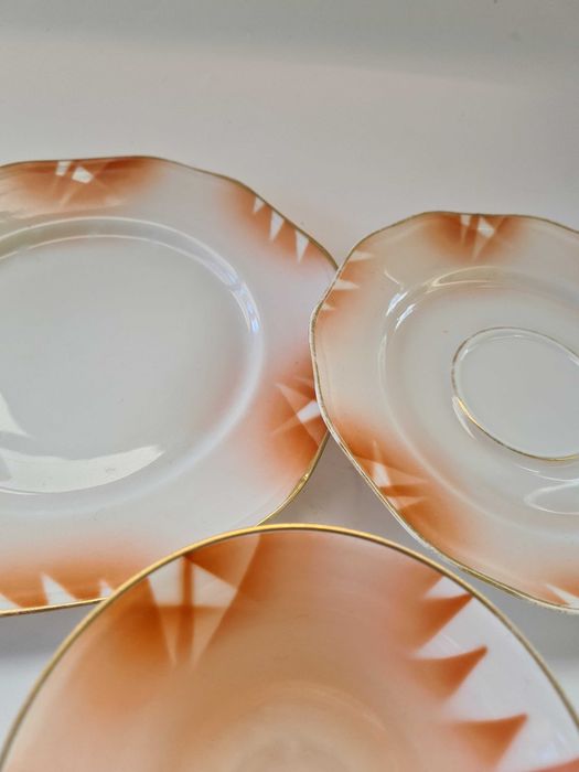 Trio śniadaniowe Reinecke, spritzdekor lata 20/30 piękne art deco