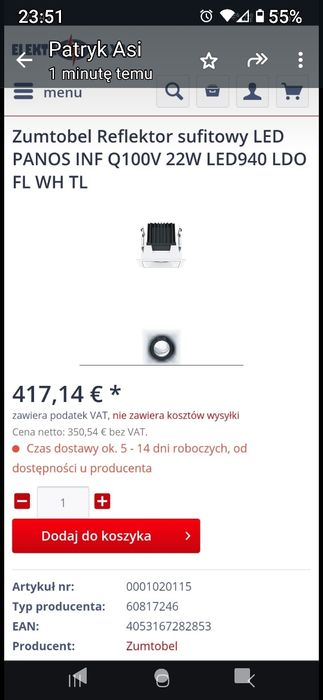 Sprzedam oprawę wpuszczaną Led