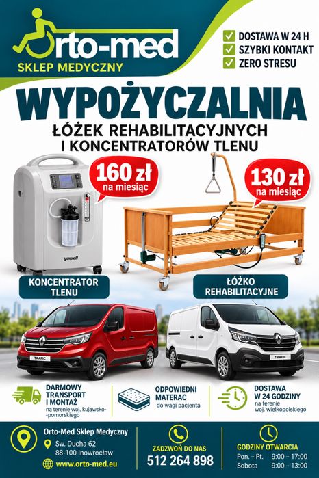 Wypożyczalnia Łóżek Medycznych i Aparatów Tlenowych • Żnin • Bez Kaucji