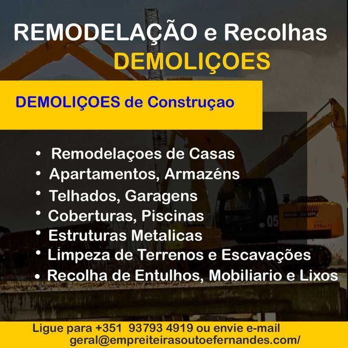 Demolições de Pequenas Estruturas,  Escavação e Recolha de Entulhos