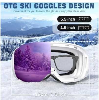 Gogle narciarskie dla kobiet OTG, przeciwmgielne, ochrona UV COOLOO