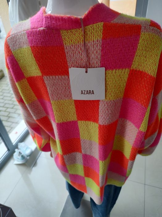 Krótki, lekki kardigan oversize w kratkę - żółty One size Azara