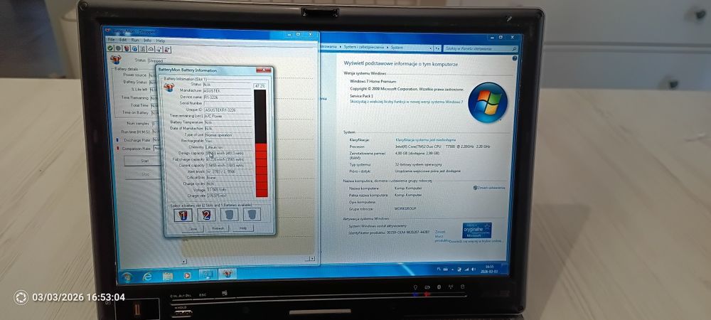 Laptop tablet ASUS R1E uszkodzona bateria