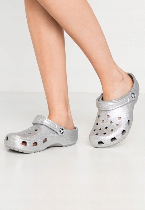 Klapki Crocs Crocsy sandaly srebrne brokatowe limitowane 40 41 okazja!