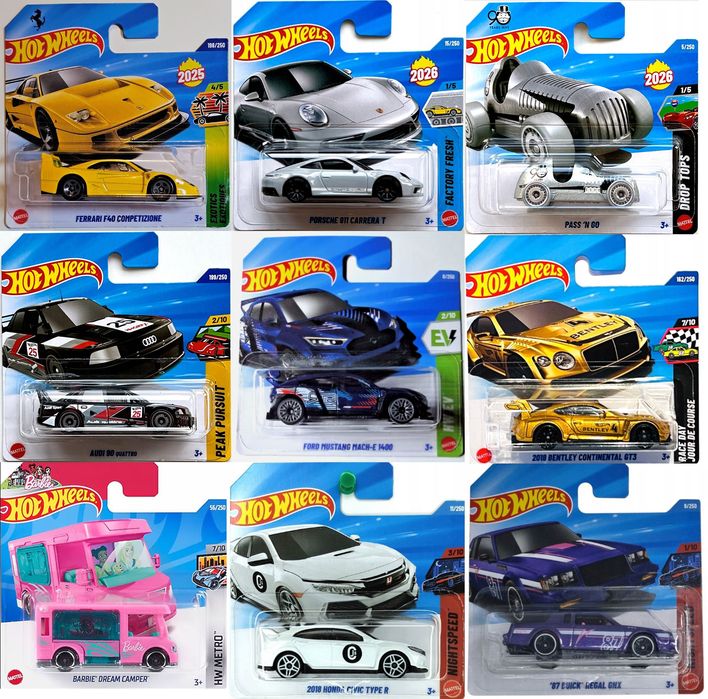 Hot Wheels Porsche 911 Audi Mustang Ferrari F40 Bentley KITT Civic