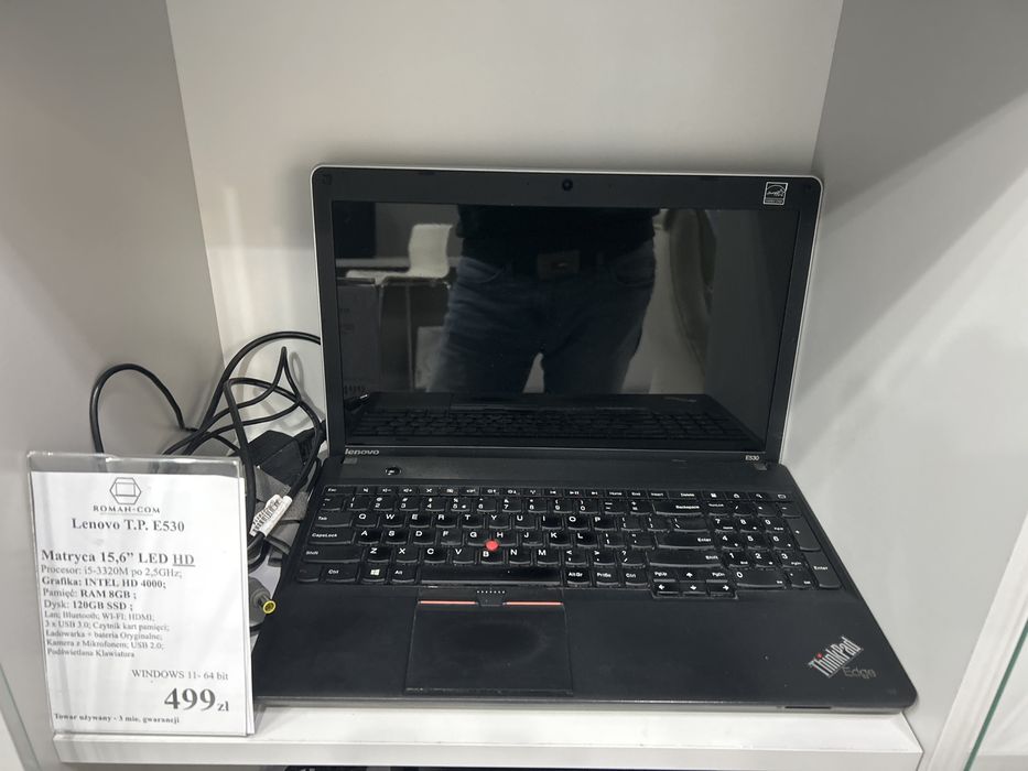 Laptop Poleasingowy Lenovo E530 :SSD 256GB/RAM 8GB/i5-3320M 2,6GB/DVD/