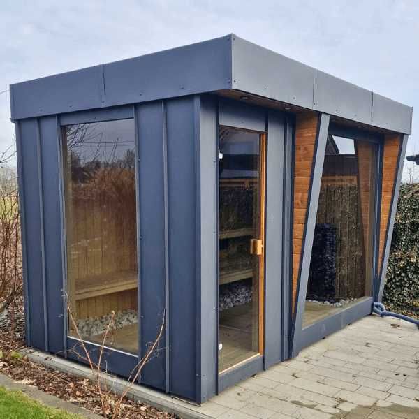 Sauna ogrodowa Abachi AURA 3,5 × 2,2 m PRODUCENT - nowoczesna PREMIUM