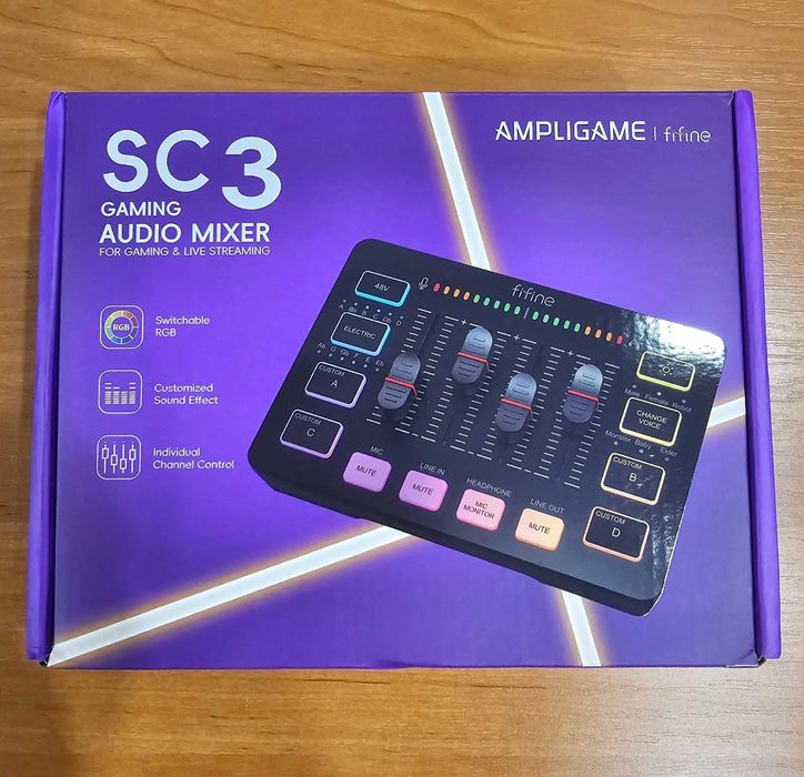 FIFINE Аудио Микшер, есть микрофон. вход AmpliGame SC3 с RGB