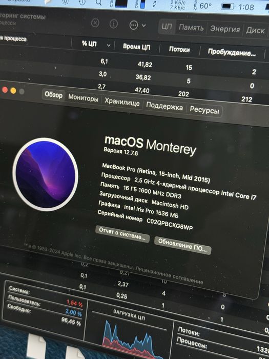 Apple Macbook pro 15 2015 i7 2.5 16gb/512gb amd radeon 2gb mjlt2 1398