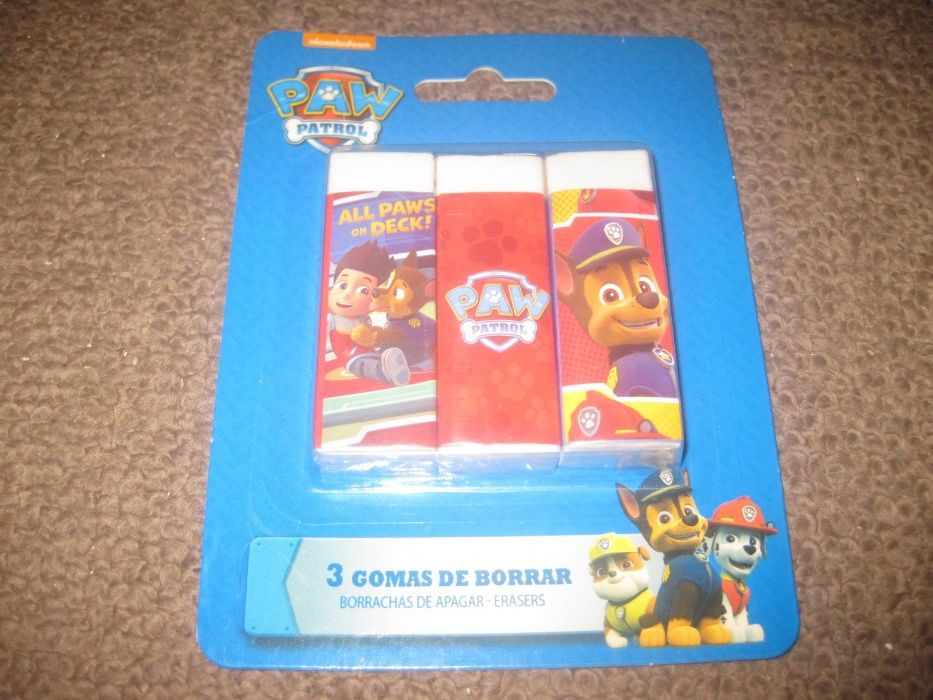 Set com 3 Borrachas Escolares "Paw Patrol" Novo e Embalado!