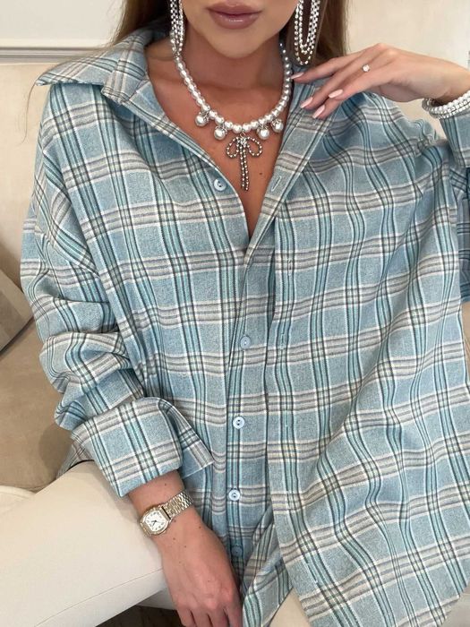 Livi Koszula oversize niebieska w kratę Gia Uni