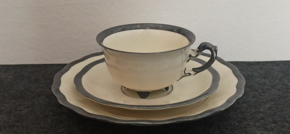 Porcelana Śląska Koenigszelt TRIO Charlotte zdobione Srebrem